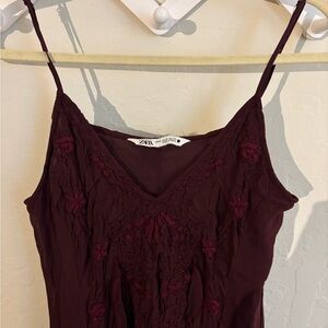 Zara Deep Red Embroidered Dress